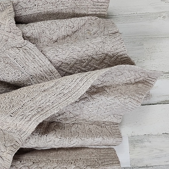 LOFT oatmeal cream wool blend shawl blanket collar open cardigan Size Small FLAW - Picture 3 of 8